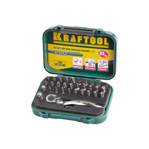 Набор бит с мини-трещоткой Expert, (33 шт), KRAFTOOL Набор бит с мини-трещоткой Expert, (33 шт), KRAFTOOL