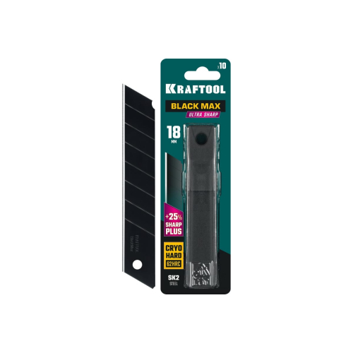 Лезвие BLACK MAX сегментированное, 18 мм. 8 сегментов, (уп. 10 шт), KRAFTOOL