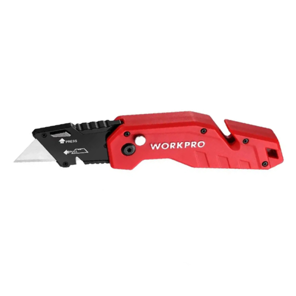 Нож складной быстросменный с нейлоновой рукояткой красный, WORKPRO