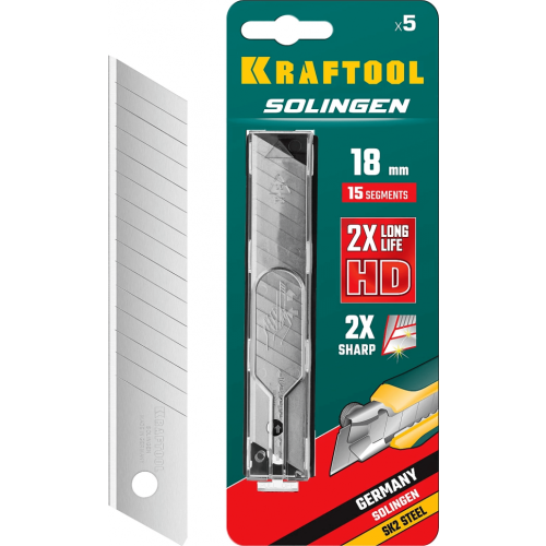 Лезвие SOLINGEN Titanium сегментированное, 18 мм. 15 сегментов, (уп. 5 шт), KRAFTOOL Лезвие SOLINGEN Titanium сегментированное, 18 мм. 15 сегментов, (уп. 5 шт), KRAFTOOL