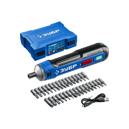 Отвертка аккумуляторная ZUBR GO 4 Vmax, 4 В. 1.5 Ач. Li-Ion, 33 биты, ЗУБР