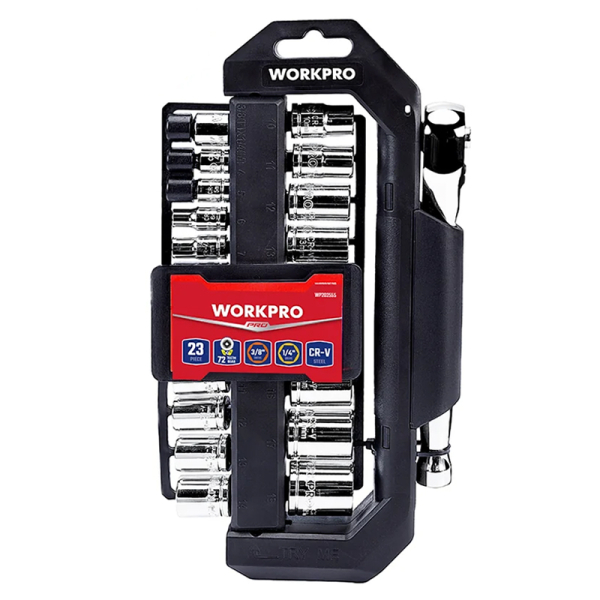 Набор торцевых головок 3/8 с трещоткой, (19 пр), WORKPRO
