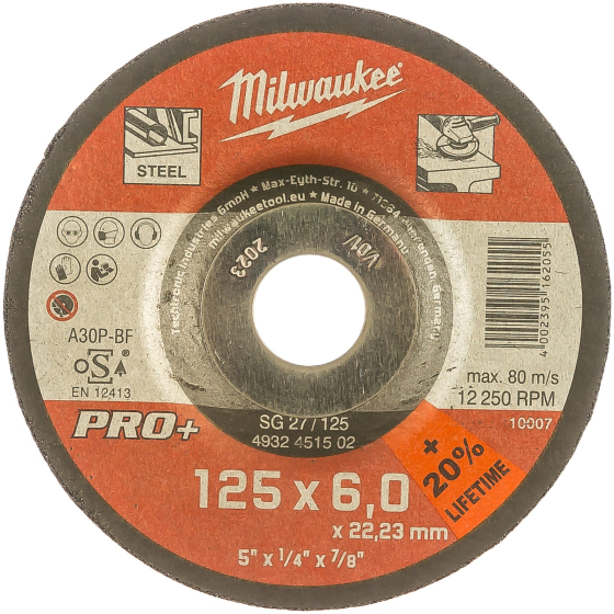 Шлифовальный диск по металлу SG 27/125х6 PRO+ Milwaukee Шлифовальный диск по металлу SG 27/125х6 PRO+ Milwaukee