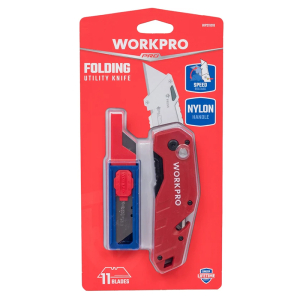 Нож складной быстросменный с нейлоновой рукояткой красный, WORKPRO
