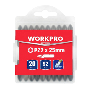 Набор бит нескользящих 25xPZ2 (20 шт), WORKPRO Набор бит нескользящих 25xPZ2 (20 шт), WORKPRO