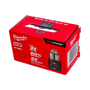 Аккумулятор M12 B3, Li-Ion, 3Ач Milwaukee Аккумулятор M12 B3, Li-Ion, 3Ач Milwaukee
