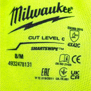 Перчатки сигнальные с защитой от порезов, уровень 3, р. 8/M, Milwaukee Перчатки сигнальные с защитой от порезов, уровень 3, р. 8/M, Milwaukee