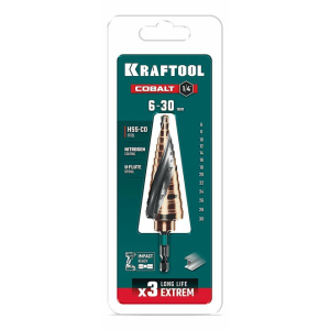Сверло ступенчатое COBALT 6-30 мм. 13 ступеней, азотирование, KRAFTOOL 29691-6-30-13