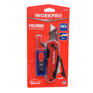 Нож складной быстросменный, алюминиевый, красный, WORKPRO Нож строительный выдвижной 170/105x40x28 мм, алюминиевый, WORKPRO
